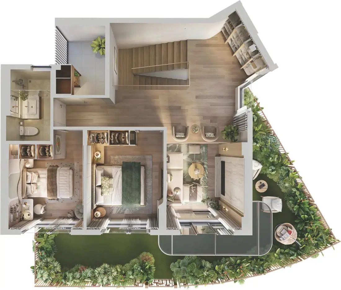 Mặt bằng minh họa Duplex sân vườn D1.1c tầng 2