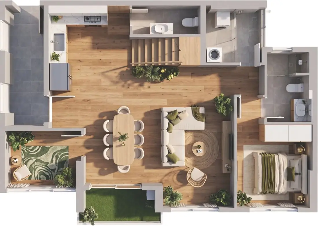 Mặt bằng minh họa Duplex D2.1c tầng 1