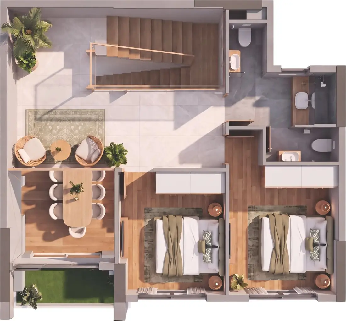Mặt bằng minh họa Duplex D2.1c tầng 2