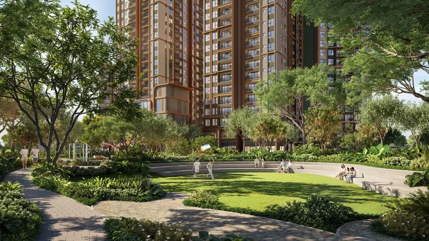 Thảm cỏ và lối dạo nội khu